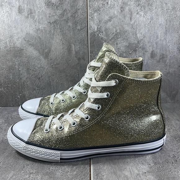 Converse CTAS Hi Top Metallic Gold Glitter Shoes Jr. Size 6 Equivalent Women’s 8 - Picture 3 of 8
